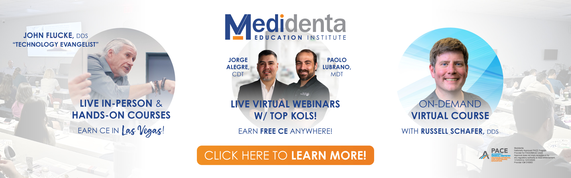 Medidenta - Education - Live In-Person Lectures and Hands-On Courses - Virtual Webinars - On-Demand Virtual Courses - Desktop Banner - 01
